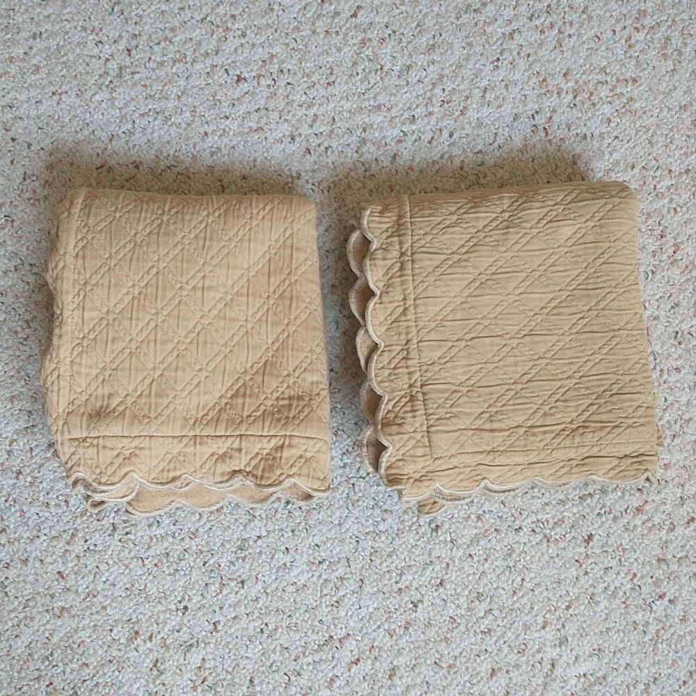 Chambers Pillow Sham Cover Queen Brown Quilted Argyle Scalloped Trim Portugal 2x